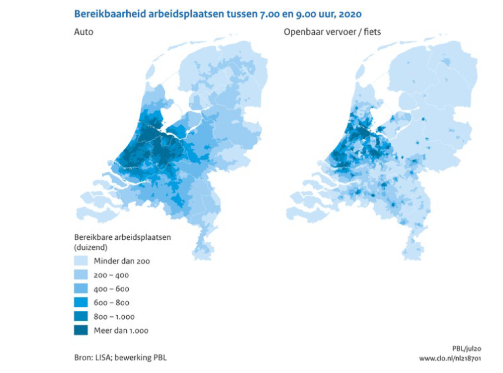 Bereikbaarheid arbeidsplaatsen, 2020